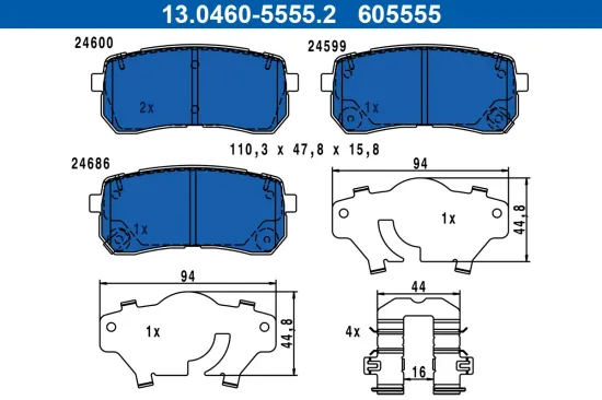 Bremsbelagsatz, Scheibenbremse ATE 13.0460-5555.2 Bild Bremsbelagsatz, Scheibenbremse ATE 13.0460-5555.2