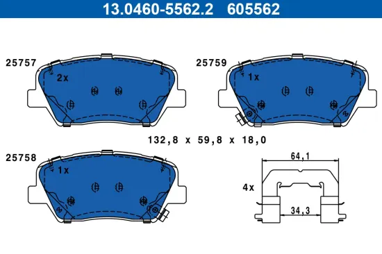 Bremsbelagsatz, Scheibenbremse ATE 13.0460-5562.2 Bild Bremsbelagsatz, Scheibenbremse ATE 13.0460-5562.2