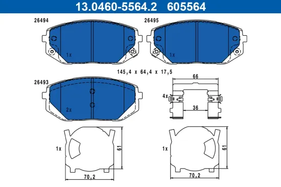 Bremsbelagsatz, Scheibenbremse Vorderachse ATE 13.0460-5564.2 Bild Bremsbelagsatz, Scheibenbremse Vorderachse ATE 13.0460-5564.2