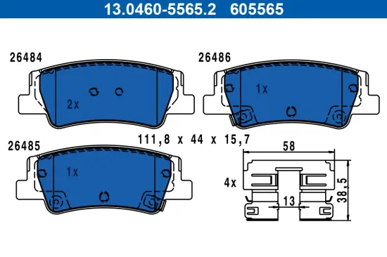 Bremsbelagsatz, Scheibenbremse Hinterachse ATE 13.0460-5565.2 Bild Bremsbelagsatz, Scheibenbremse Hinterachse ATE 13.0460-5565.2