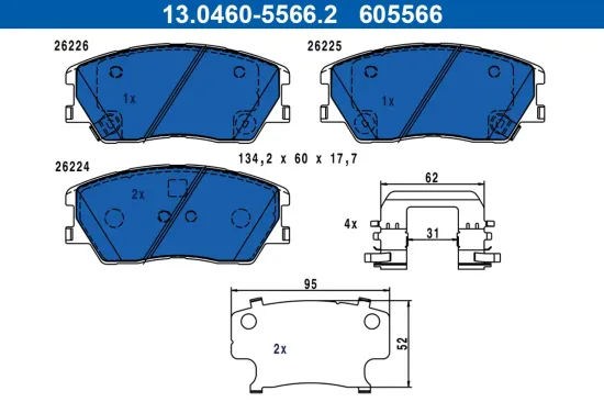 Bremsbelagsatz, Scheibenbremse Vorderachse ATE 13.0460-5566.2 Bild Bremsbelagsatz, Scheibenbremse Vorderachse ATE 13.0460-5566.2