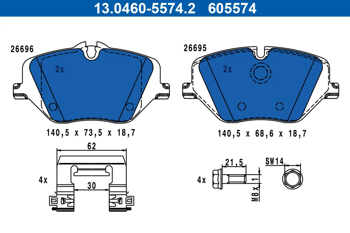 Bremsbelagsatz, Scheibenbremse Vorderachse ATE 13.0460-5574.2