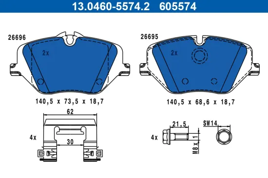 Bremsbelagsatz, Scheibenbremse Vorderachse ATE 13.0460-5574.2 Bild Bremsbelagsatz, Scheibenbremse Vorderachse ATE 13.0460-5574.2