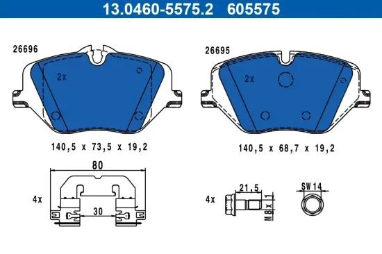 Bremsbelagsatz, Scheibenbremse Vorderachse ATE 13.0460-5575.2 Bild Bremsbelagsatz, Scheibenbremse Vorderachse ATE 13.0460-5575.2