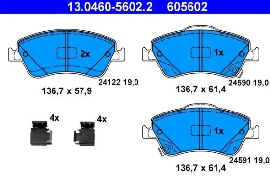 Bremsbelagsatz, Scheibenbremse Vorderachse ATE 13.0460-5602.2 Bild Bremsbelagsatz, Scheibenbremse Vorderachse ATE 13.0460-5602.2