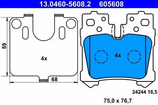Bremsbelagsatz, Scheibenbremse Hinterachse ATE 13.0460-5608.2 Bild Bremsbelagsatz, Scheibenbremse Hinterachse ATE 13.0460-5608.2