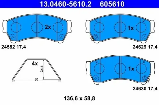 Bremsbelagsatz, Scheibenbremse Vorderachse ATE 13.0460-5610.2 Bild Bremsbelagsatz, Scheibenbremse Vorderachse ATE 13.0460-5610.2