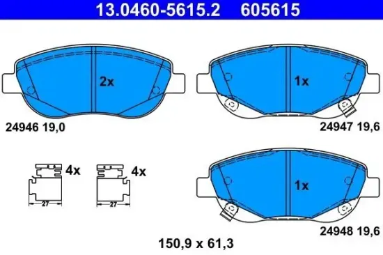 Bremsbelagsatz, Scheibenbremse Vorderachse ATE 13.0460-5615.2 Bild Bremsbelagsatz, Scheibenbremse Vorderachse ATE 13.0460-5615.2
