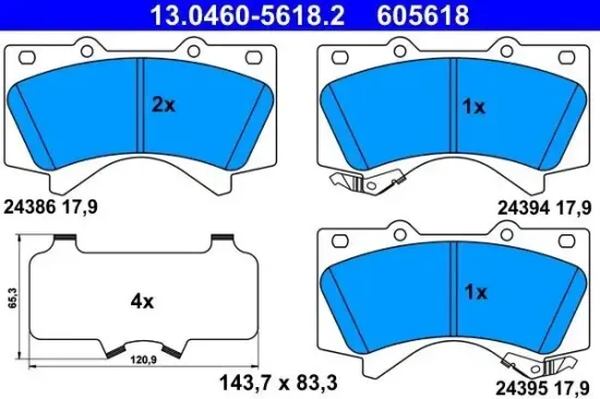 Bremsbelagsatz, Scheibenbremse Vorderachse ATE 13.0460-5618.2 Bild Bremsbelagsatz, Scheibenbremse Vorderachse ATE 13.0460-5618.2