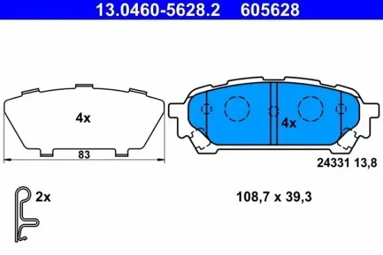 Bremsbelagsatz, Scheibenbremse Hinterachse ATE 13.0460-5628.2 Bild Bremsbelagsatz, Scheibenbremse Hinterachse ATE 13.0460-5628.2