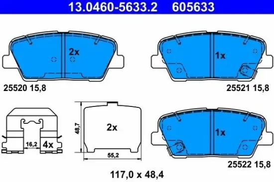Bremsbelagsatz, Scheibenbremse Hinterachse ATE 13.0460-5633.2 Bild Bremsbelagsatz, Scheibenbremse Hinterachse ATE 13.0460-5633.2