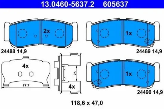 Bremsbelagsatz, Scheibenbremse Hinterachse ATE 13.0460-5637.2 Bild Bremsbelagsatz, Scheibenbremse Hinterachse ATE 13.0460-5637.2