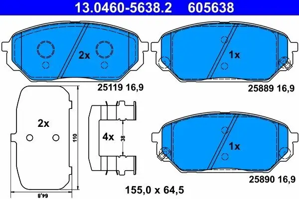 Bremsbelagsatz, Scheibenbremse ATE 13.0460-5638.2 Bild Bremsbelagsatz, Scheibenbremse ATE 13.0460-5638.2