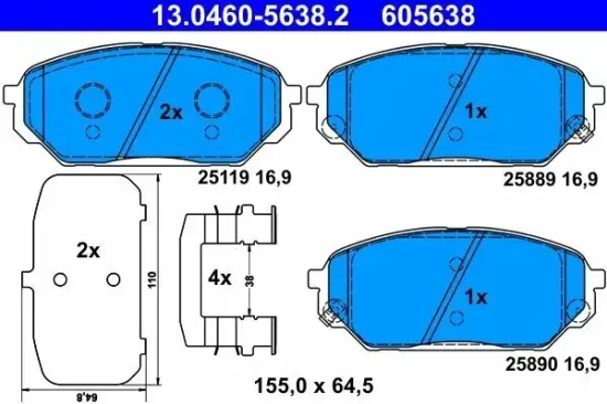 Bremsbelagsatz, Scheibenbremse Vorderachse ATE 13.0460-5638.2 Bild Bremsbelagsatz, Scheibenbremse Vorderachse ATE 13.0460-5638.2