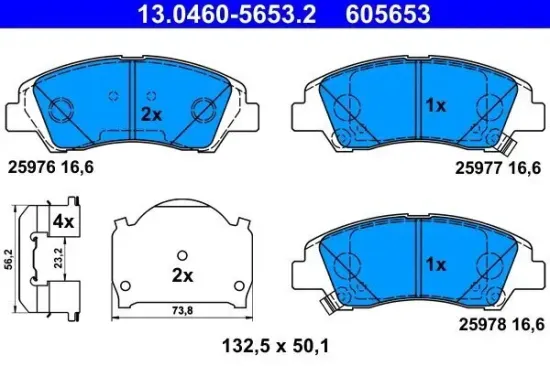 Bremsbelagsatz, Scheibenbremse Vorderachse ATE 13.0460-5653.2 Bild Bremsbelagsatz, Scheibenbremse Vorderachse ATE 13.0460-5653.2