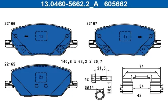 Bremsbelagsatz, Scheibenbremse ATE 13.0460-5662.2 Bild Bremsbelagsatz, Scheibenbremse ATE 13.0460-5662.2