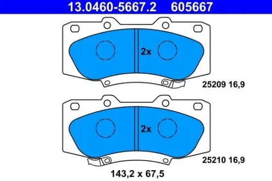 Bremsbelagsatz, Scheibenbremse Vorderachse ATE 13.0460-5667.2 Bild Bremsbelagsatz, Scheibenbremse Vorderachse ATE 13.0460-5667.2