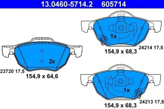 Bremsbelagsatz, Scheibenbremse Vorderachse ATE 13.0460-5714.2 Bild Bremsbelagsatz, Scheibenbremse Vorderachse ATE 13.0460-5714.2