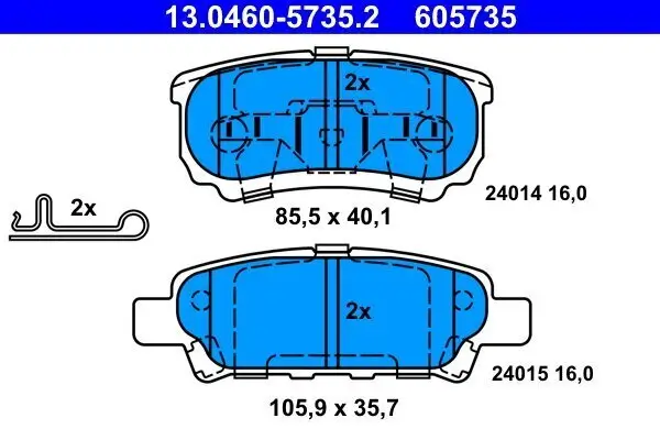 Bremsbelagsatz, Scheibenbremse Hinterachse ATE 13.0460-5735.2