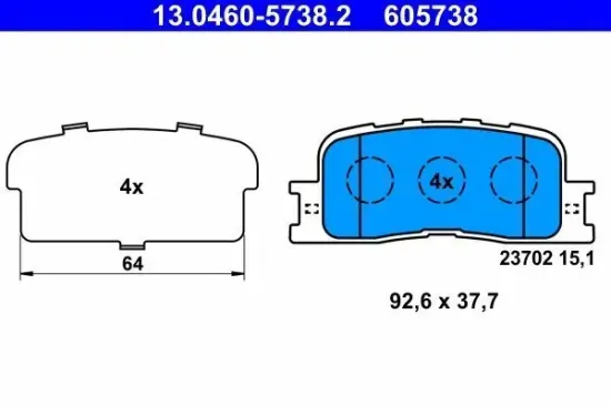 Bremsbelagsatz, Scheibenbremse Hinterachse ATE 13.0460-5738.2 Bild Bremsbelagsatz, Scheibenbremse Hinterachse ATE 13.0460-5738.2