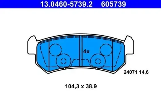 Bremsbelagsatz, Scheibenbremse Hinterachse ATE 13.0460-5739.2 Bild Bremsbelagsatz, Scheibenbremse Hinterachse ATE 13.0460-5739.2