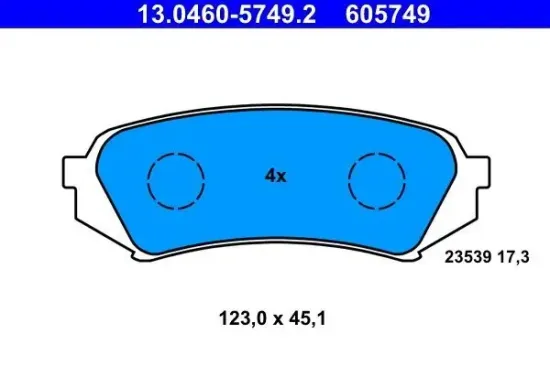 Bremsbelagsatz, Scheibenbremse Hinterachse ATE 13.0460-5749.2 Bild Bremsbelagsatz, Scheibenbremse Hinterachse ATE 13.0460-5749.2