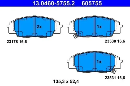 Bremsbelagsatz, Scheibenbremse Vorderachse ATE 13.0460-5755.2 Bild Bremsbelagsatz, Scheibenbremse Vorderachse ATE 13.0460-5755.2