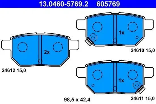 Bremsbelagsatz, Scheibenbremse Hinterachse ATE 13.0460-5769.2 Bild Bremsbelagsatz, Scheibenbremse Hinterachse ATE 13.0460-5769.2