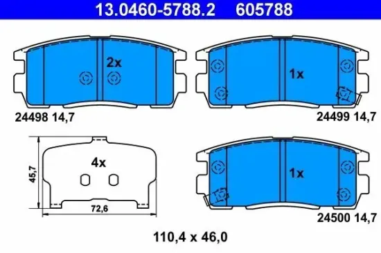 Bremsbelagsatz, Scheibenbremse Hinterachse ATE 13.0460-5788.2 Bild Bremsbelagsatz, Scheibenbremse Hinterachse ATE 13.0460-5788.2
