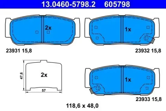 Bremsbelagsatz, Scheibenbremse Hinterachse ATE 13.0460-5798.2 Bild Bremsbelagsatz, Scheibenbremse Hinterachse ATE 13.0460-5798.2