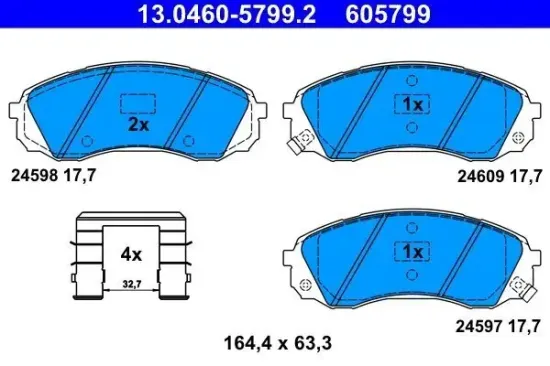 Bremsbelagsatz, Scheibenbremse Vorderachse ATE 13.0460-5799.2 Bild Bremsbelagsatz, Scheibenbremse Vorderachse ATE 13.0460-5799.2