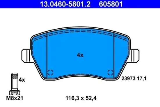 Bremsbelagsatz, Scheibenbremse Vorderachse ATE 13.0460-5801.2 Bild Bremsbelagsatz, Scheibenbremse Vorderachse ATE 13.0460-5801.2