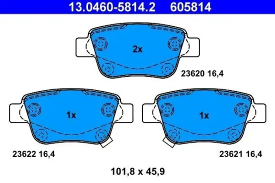 Bremsbelagsatz, Scheibenbremse Hinterachse ATE 13.0460-5814.2 Bild Bremsbelagsatz, Scheibenbremse Hinterachse ATE 13.0460-5814.2