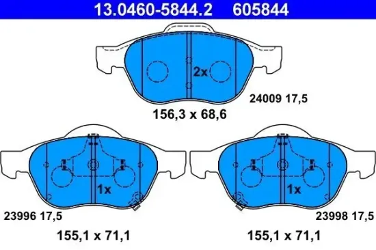 Bremsbelagsatz, Scheibenbremse Vorderachse ATE 13.0460-5844.2 Bild Bremsbelagsatz, Scheibenbremse Vorderachse ATE 13.0460-5844.2