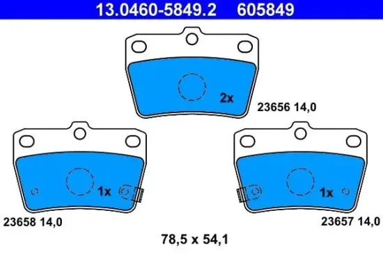 Bremsbelagsatz, Scheibenbremse Hinterachse ATE 13.0460-5849.2 Bild Bremsbelagsatz, Scheibenbremse Hinterachse ATE 13.0460-5849.2