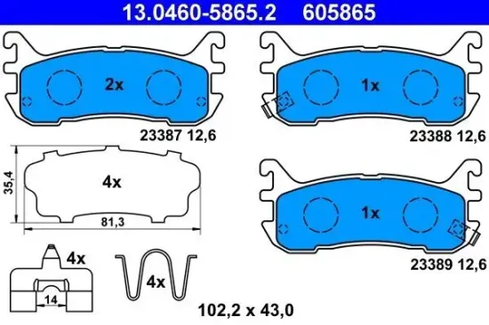 Bremsbelagsatz, Scheibenbremse Hinterachse ATE 13.0460-5865.2 Bild Bremsbelagsatz, Scheibenbremse Hinterachse ATE 13.0460-5865.2