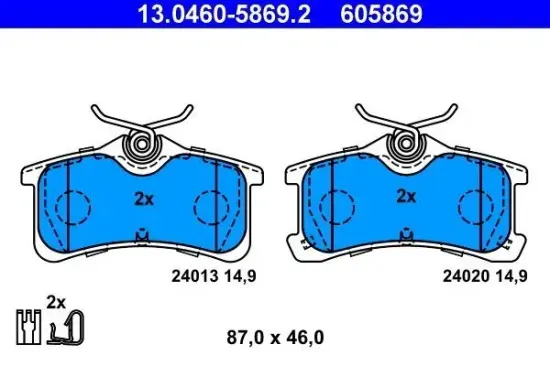 Bremsbelagsatz, Scheibenbremse Hinterachse ATE 13.0460-5869.2 Bild Bremsbelagsatz, Scheibenbremse Hinterachse ATE 13.0460-5869.2