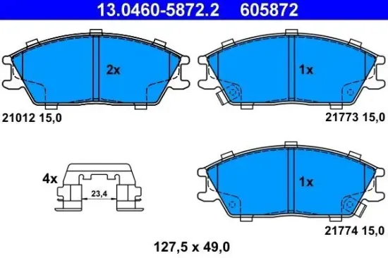 Bremsbelagsatz, Scheibenbremse Vorderachse ATE 13.0460-5872.2 Bild Bremsbelagsatz, Scheibenbremse Vorderachse ATE 13.0460-5872.2