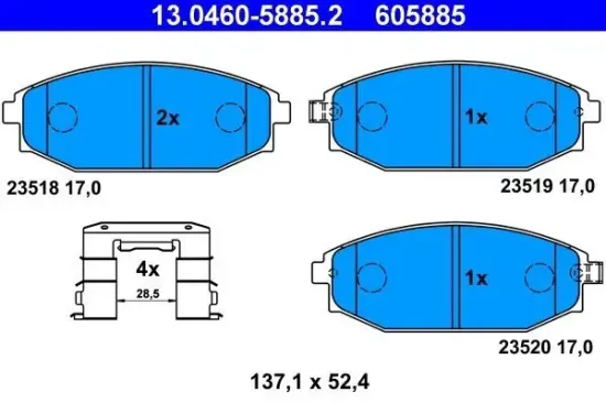 Bremsbelagsatz, Scheibenbremse Vorderachse ATE 13.0460-5885.2 Bild Bremsbelagsatz, Scheibenbremse Vorderachse ATE 13.0460-5885.2