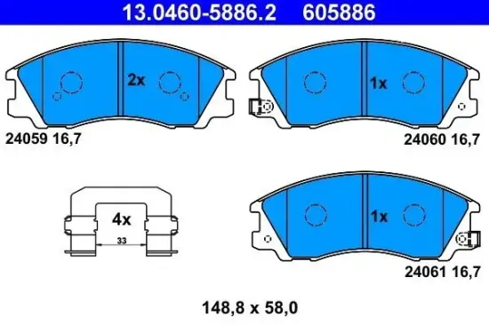 Bremsbelagsatz, Scheibenbremse Vorderachse ATE 13.0460-5886.2 Bild Bremsbelagsatz, Scheibenbremse Vorderachse ATE 13.0460-5886.2