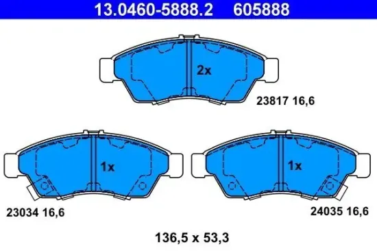Bremsbelagsatz, Scheibenbremse Vorderachse ATE 13.0460-5888.2 Bild Bremsbelagsatz, Scheibenbremse Vorderachse ATE 13.0460-5888.2
