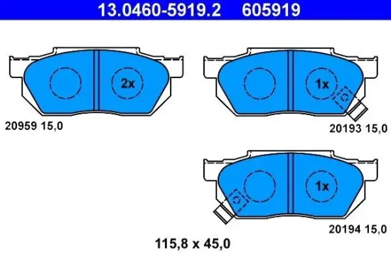 Bremsbelagsatz, Scheibenbremse Vorderachse ATE 13.0460-5919.2 Bild Bremsbelagsatz, Scheibenbremse Vorderachse ATE 13.0460-5919.2