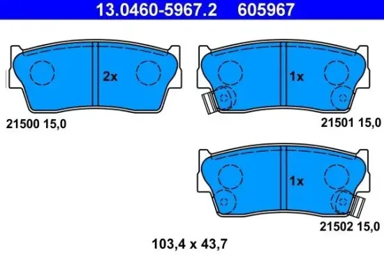 Bremsbelagsatz, Scheibenbremse Vorderachse ATE 13.0460-5967.2 Bild Bremsbelagsatz, Scheibenbremse Vorderachse ATE 13.0460-5967.2