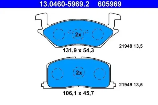 Bremsbelagsatz, Scheibenbremse Vorderachse ATE 13.0460-5969.2 Bild Bremsbelagsatz, Scheibenbremse Vorderachse ATE 13.0460-5969.2