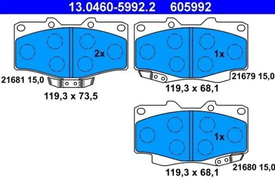 Bremsbelagsatz, Scheibenbremse Vorderachse ATE 13.0460-5992.2 Bild Bremsbelagsatz, Scheibenbremse Vorderachse ATE 13.0460-5992.2