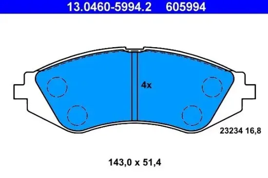 Bremsbelagsatz, Scheibenbremse Vorderachse ATE 13.0460-5994.2 Bild Bremsbelagsatz, Scheibenbremse Vorderachse ATE 13.0460-5994.2