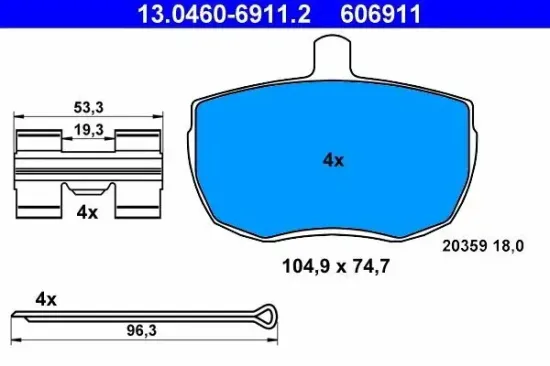 Bremsbelagsatz, Scheibenbremse Vorderachse ATE 13.0460-6911.2 Bild Bremsbelagsatz, Scheibenbremse Vorderachse ATE 13.0460-6911.2