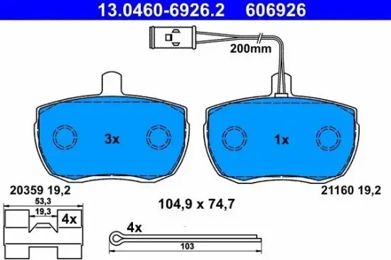 Bremsbelagsatz, Scheibenbremse ATE 13.0460-6926.2 Bild Bremsbelagsatz, Scheibenbremse ATE 13.0460-6926.2