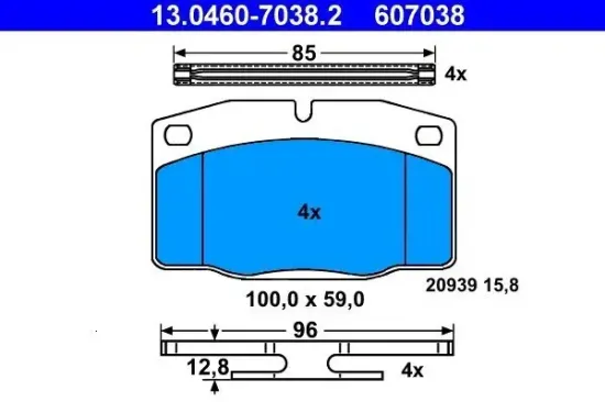 Bremsbelagsatz, Scheibenbremse ATE 13.0460-7038.2 Bild Bremsbelagsatz, Scheibenbremse ATE 13.0460-7038.2