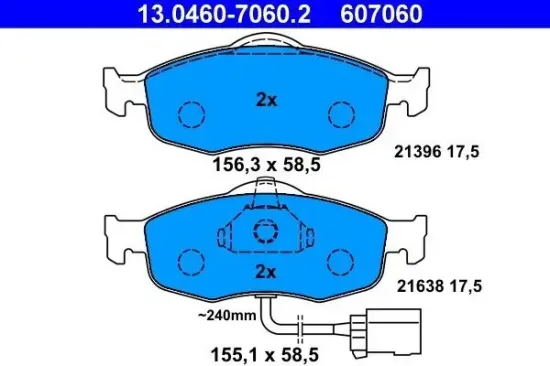 Bremsbelagsatz, Scheibenbremse ATE 13.0460-7060.2 Bild Bremsbelagsatz, Scheibenbremse ATE 13.0460-7060.2